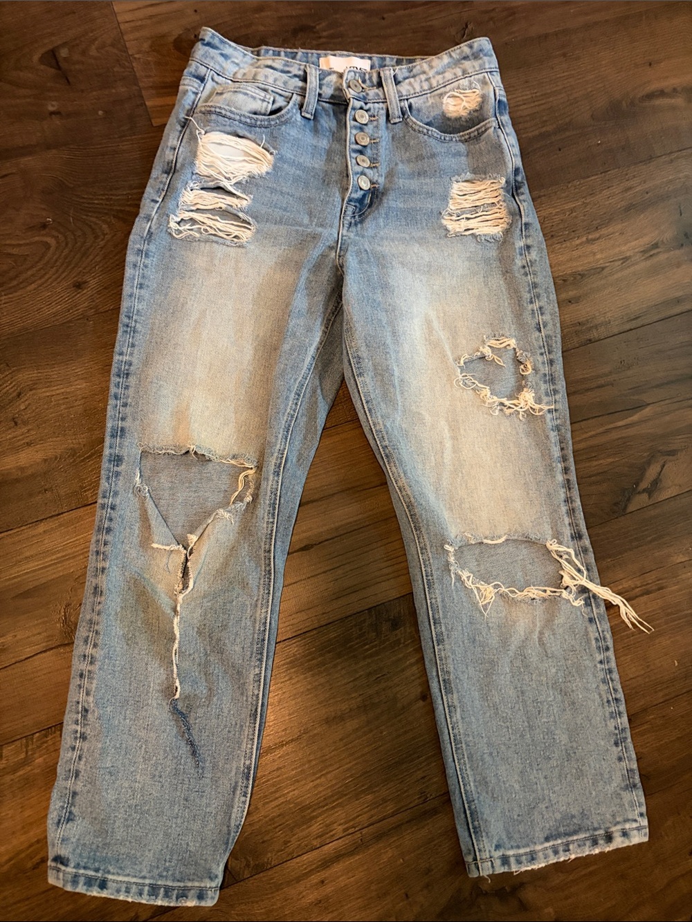 High-Rise Light Blue Distressed Button-Fly Women's Jeans